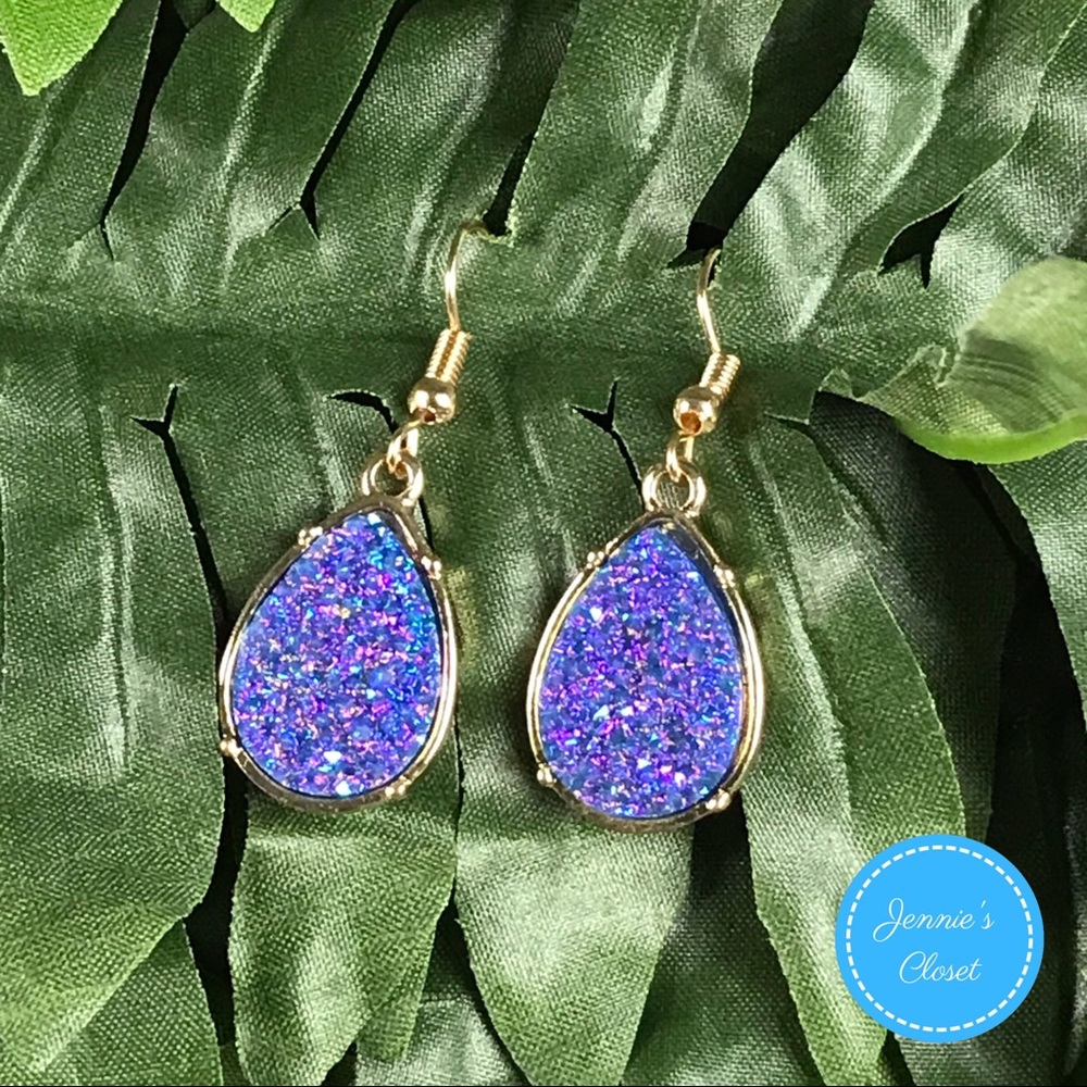 Purple Druzy Teardrop Fashion Dangle Earrings